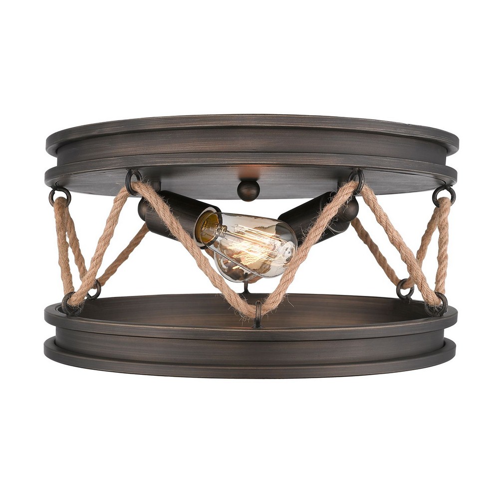 Golden Lighting-1048-FM GMT-Chatham - 2 Light Round Flush Mount with Rope in Sturdy style - 7.25 Inches high by 14 Inches wide   Gunmetal Bronze Finish